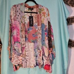 Young Threads Women's Boho Floral Patchwork Cardigan With Pockets Size XL NWT